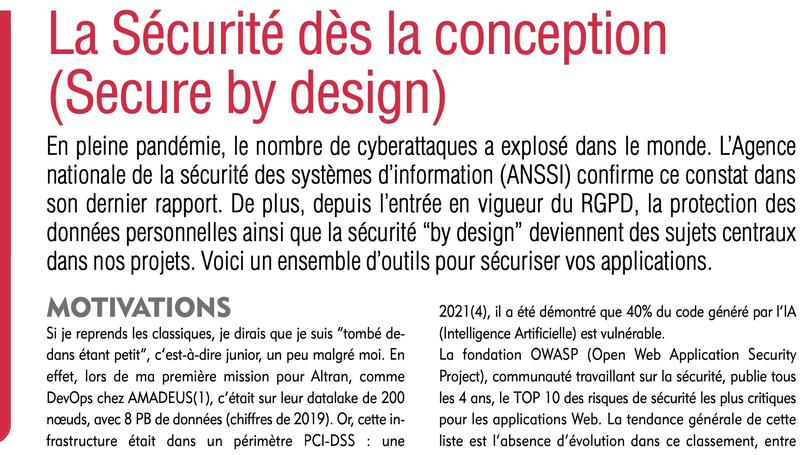 La Sécurité dès la conception (Secure by design)